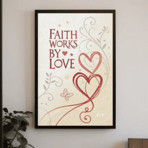 "Faith Works By Love" Decorative Hearts Christian Printable Art | Galatians 5:6 Faith Poster | Love Wall Decor | Inspirational Home Decor Gift | Instant Digital Download