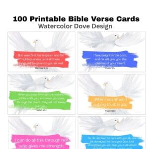 100 Printable Bible Verse Cards - Watercolor Dove Design | Instant Download | Scripture Encouragement & Memory Cards