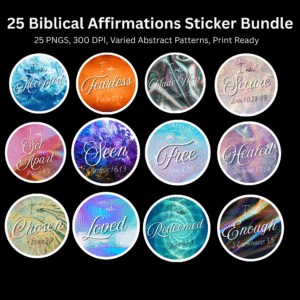 25 Biblical Affirmation Sticker Bundle | Varied Abstract Patterns | Christian PNGs | 300 DPI Printable Faith Stickers