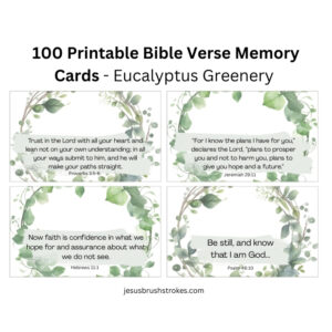 100 Printable Bible Verse Memory Cards - Eucalyptus Greenery | Instant Download | Scripture Encouragement & Devotional Tool