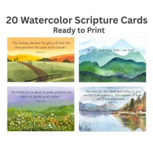 20 Printable Watercolor Scripture Cards - Landscape Bible Verse Art | Instant Download | Encouragement & Memory Cards